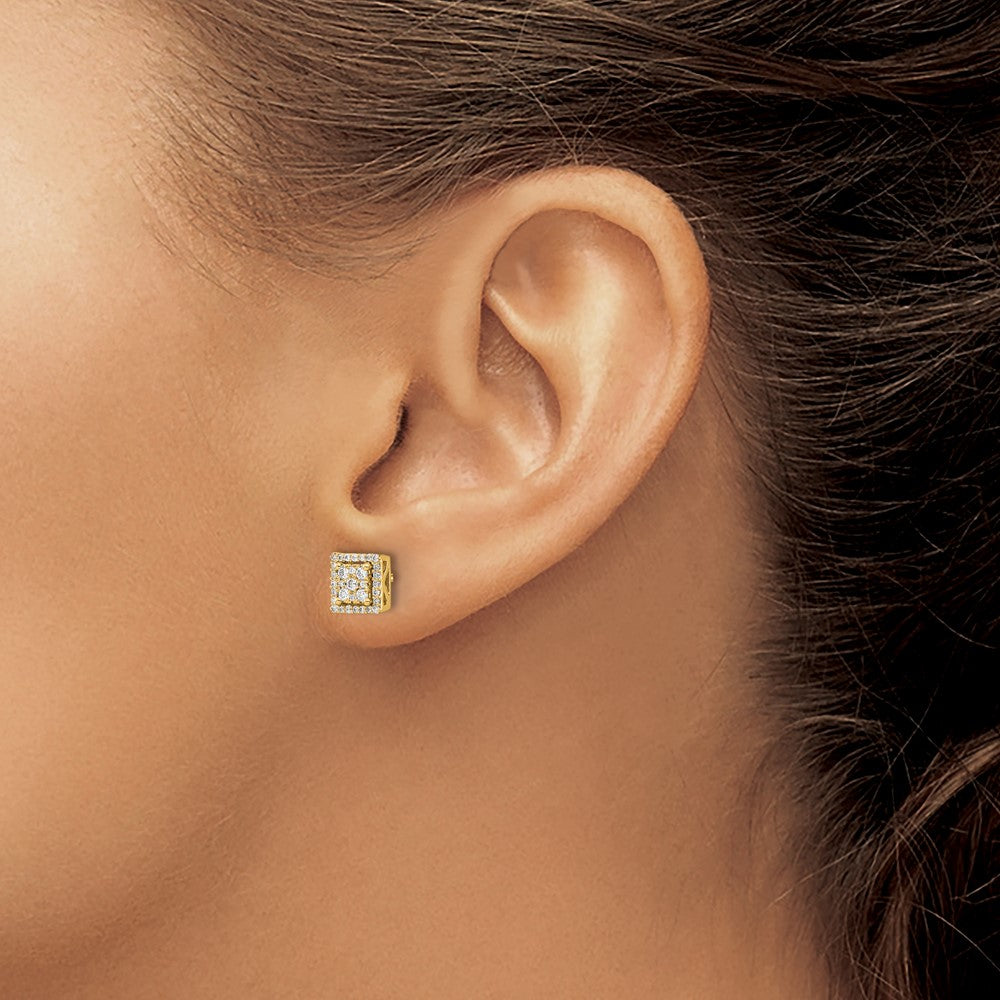 14k Diamond Square Screw Back Post Earrings - 2
