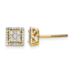 14k Diamond Square Screw Back Post Earrings - 2