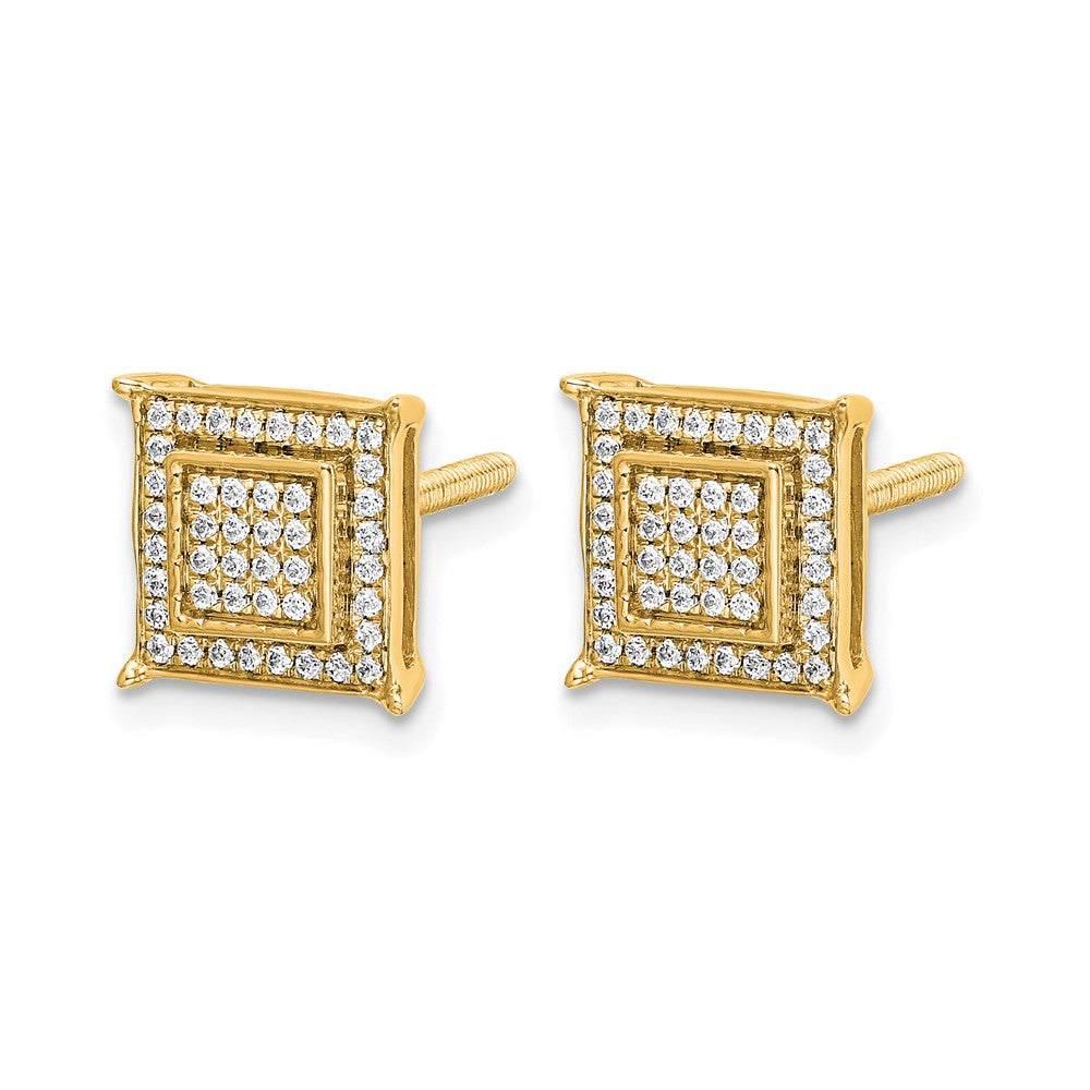 14k Diamond Small Double Square Bezel Post Earrings