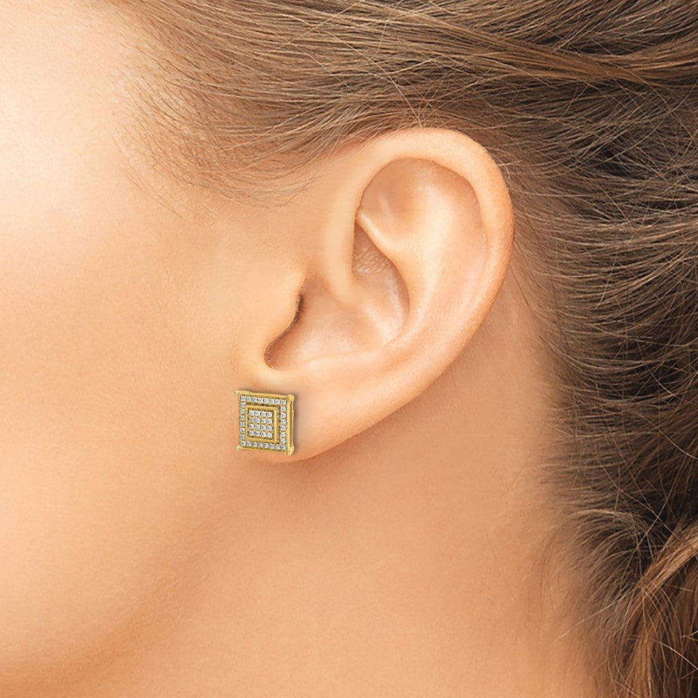 14k Diamond Small Double Square Bezel Post Earrings