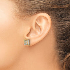 14k Diamond Small Double Square Bezel Post Earrings