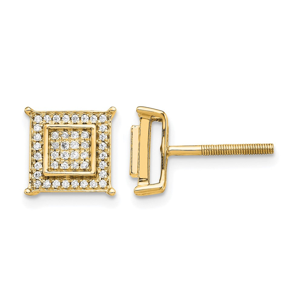 14k Diamond Small Double Square Bezel Post Earrings