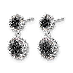14k White Gold Black/White Diamond Cluster Dangle Earrings