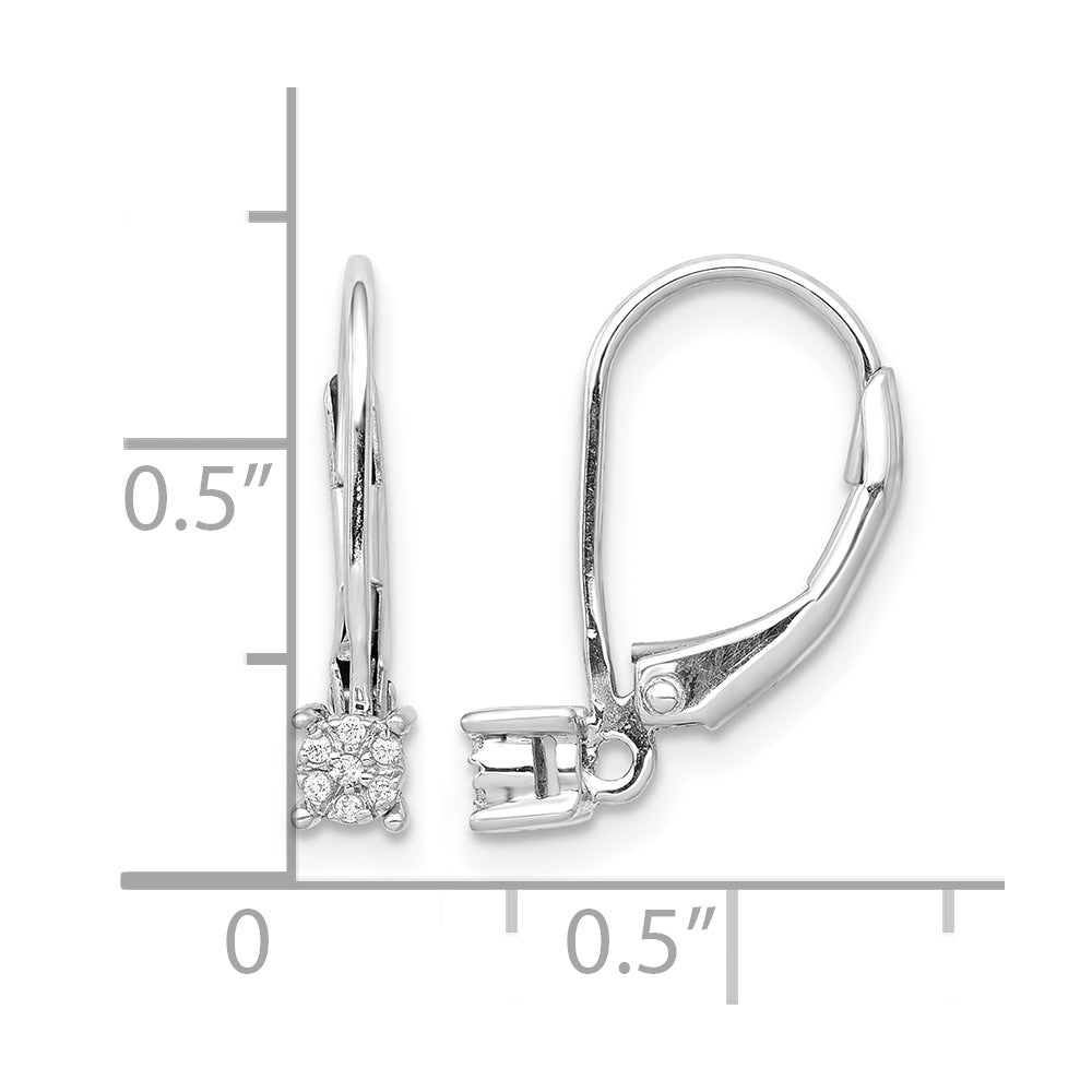 14k White Gold Diamond Cluster Leverback Earrings - 7