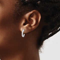 14k White Gold Diamond J-Hoop Post Earrings - 3