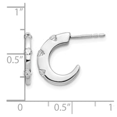 14k White Gold Diamond J-Hoop Post Earrings - 3