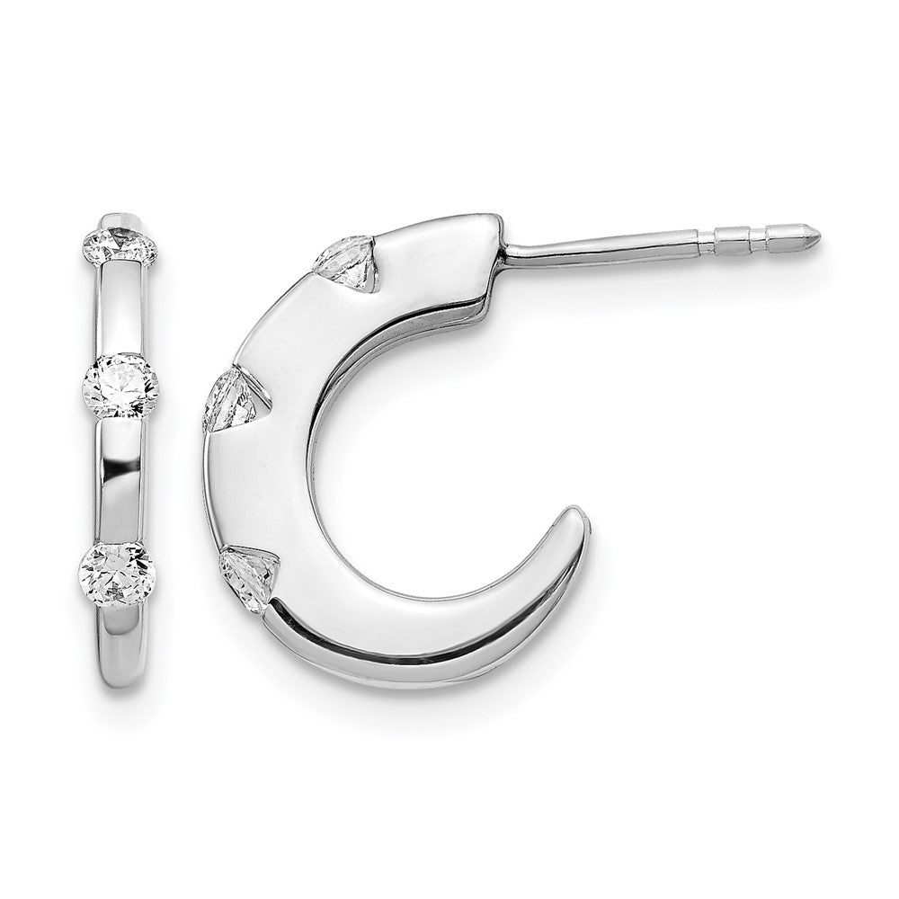 14k White Gold Diamond J-Hoop Post Earrings - 3