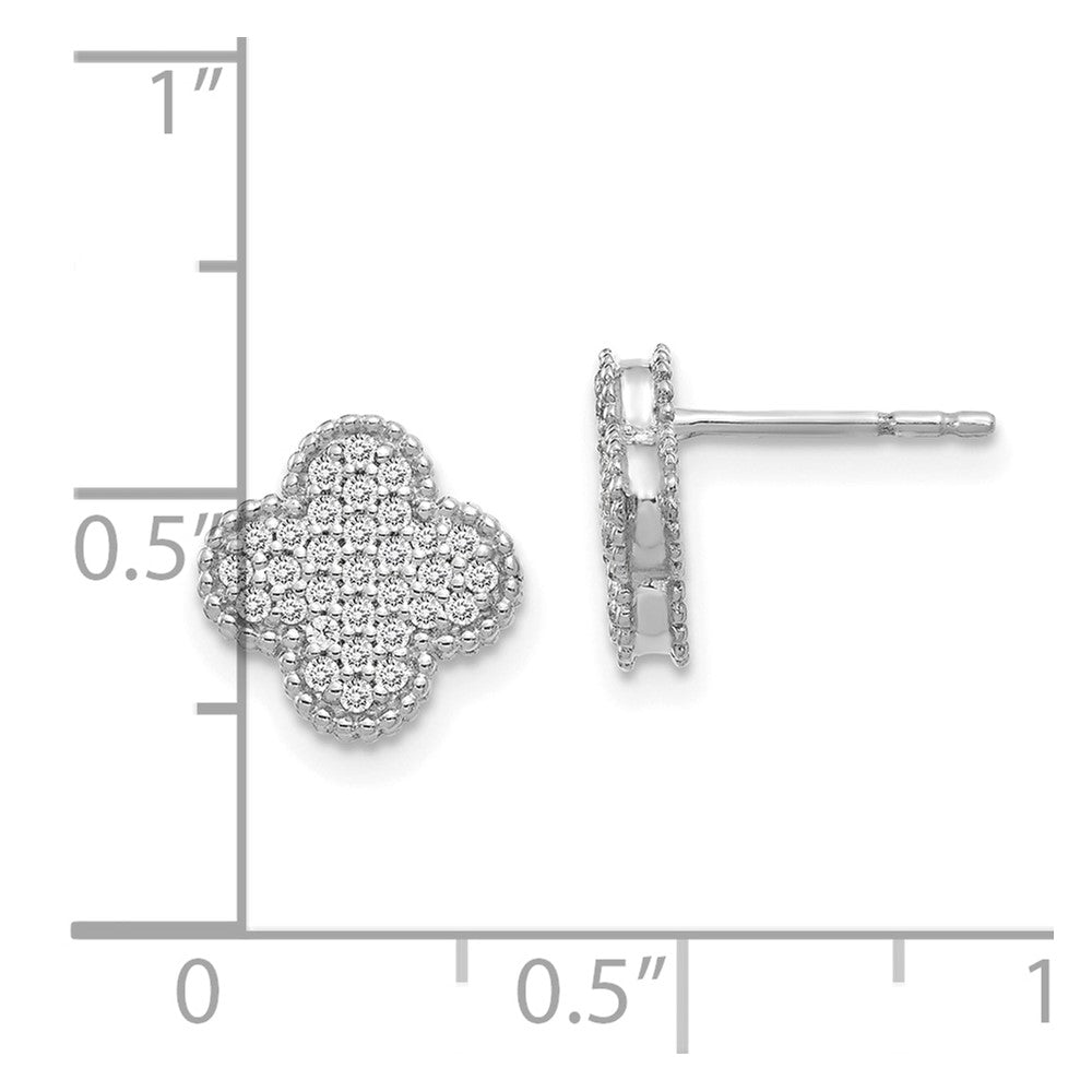 14k White Gold Diamond Quatrefoil Post Earrings