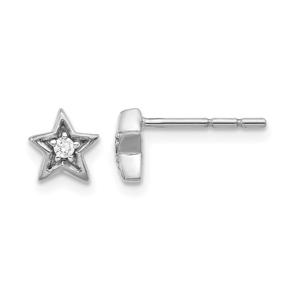 14k White Gold Diamond Star Post Earrings - 2