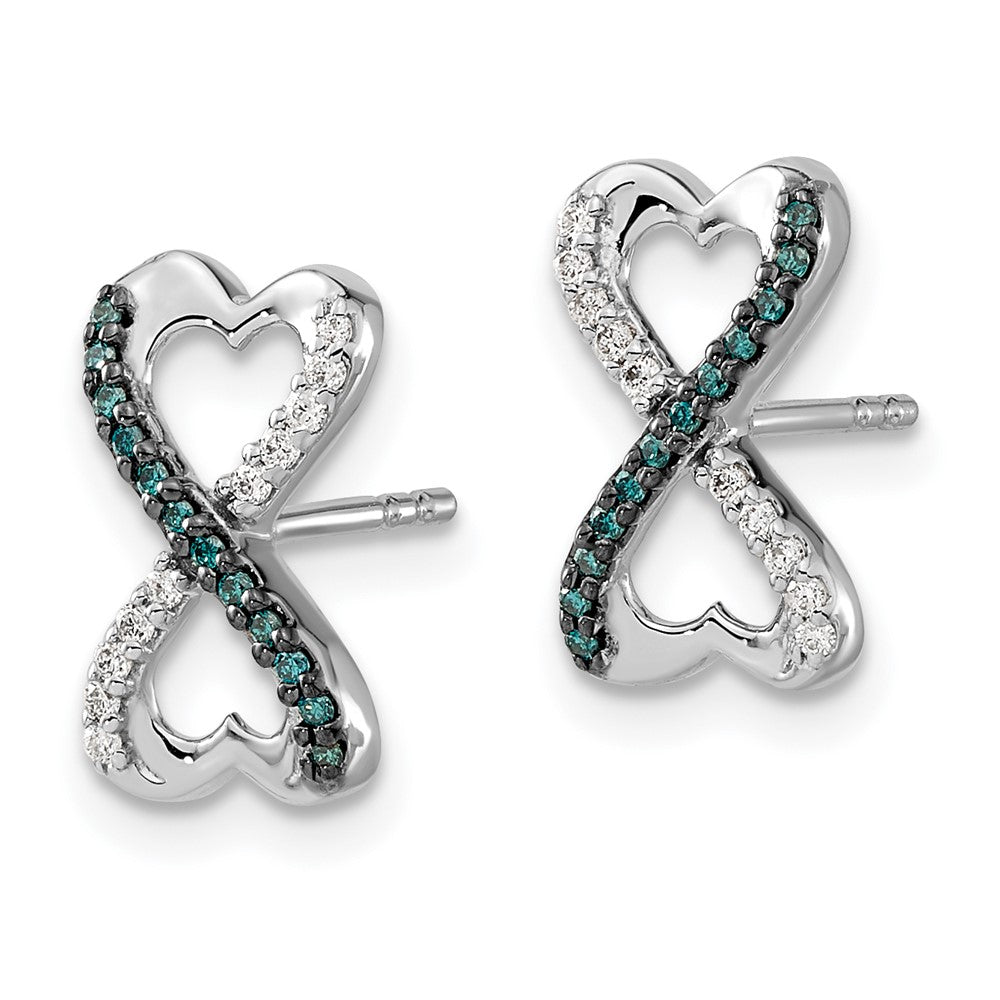 14k White Gold Blue and White Diamond Infinity Heart Post Earrings