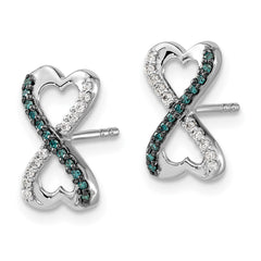 14k White Gold Blue and White Diamond Infinity Heart Post Earrings