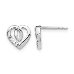 14k White Gold Diamond Heart Post Earrings - 4