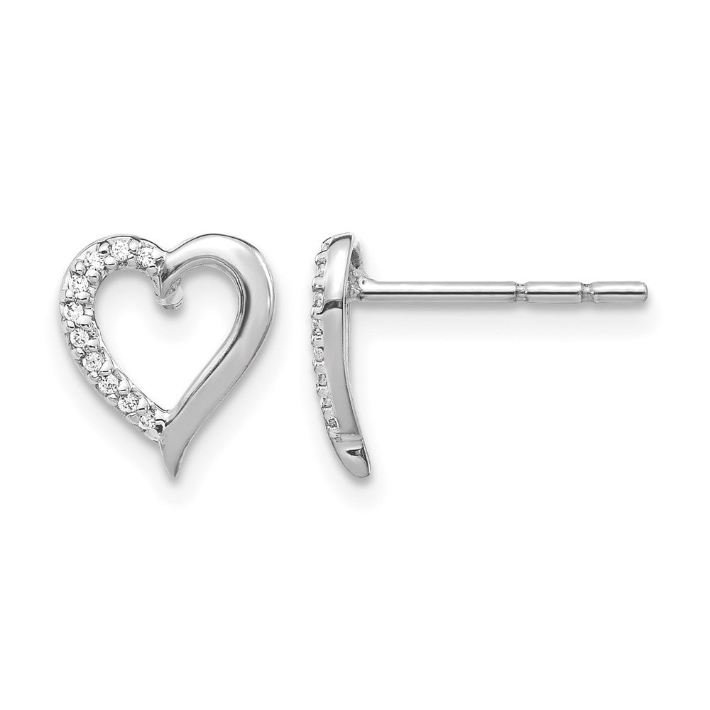 14k White Gold Diamond Heart Earrings - 5