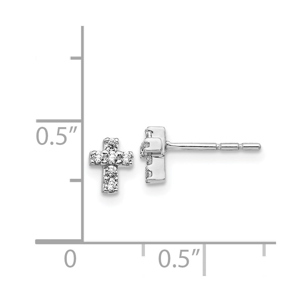 14k White Gold Diamond Cross Earrings