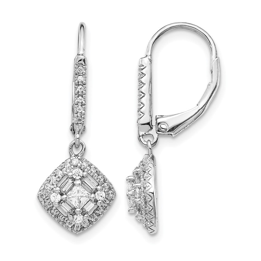 14k White Gold Diamond Leverback Earrings - 3