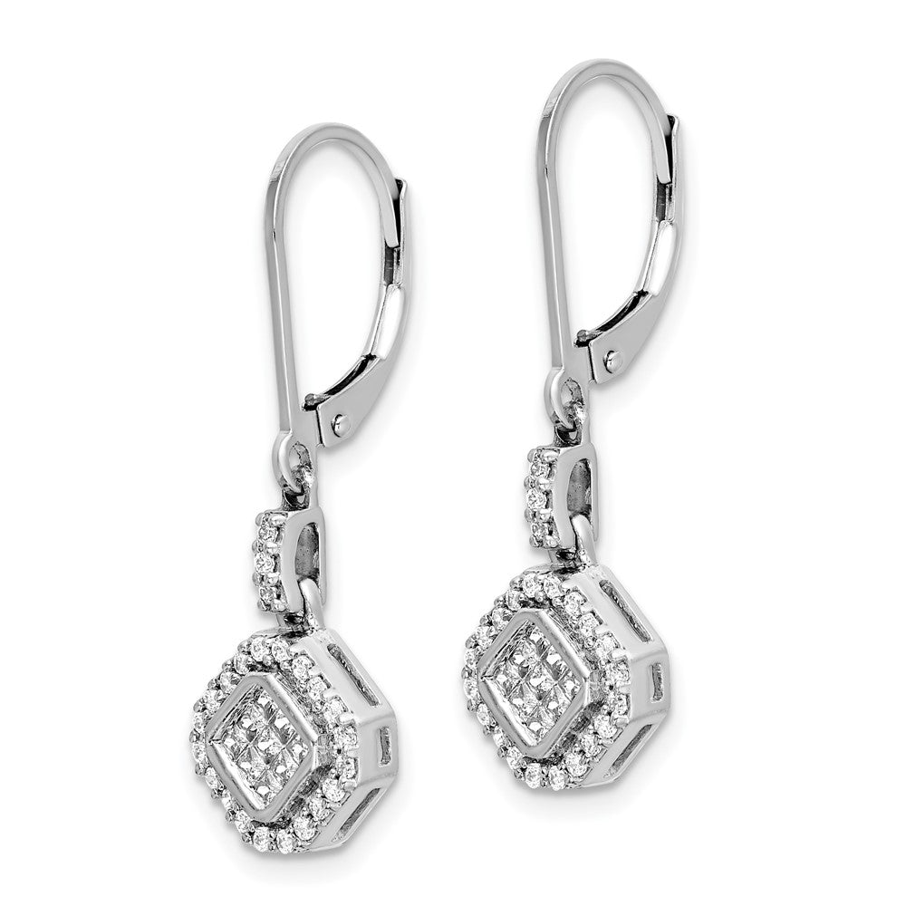 14k White Gold Diamond Leverback Earrings