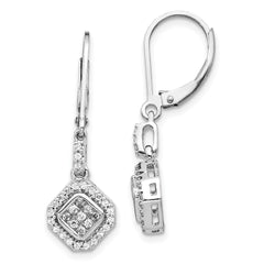 14k White Gold Diamond Leverback Earrings - 2