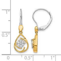 14k Two-tone Diamond Teardrop Dangle Leverback Earrings