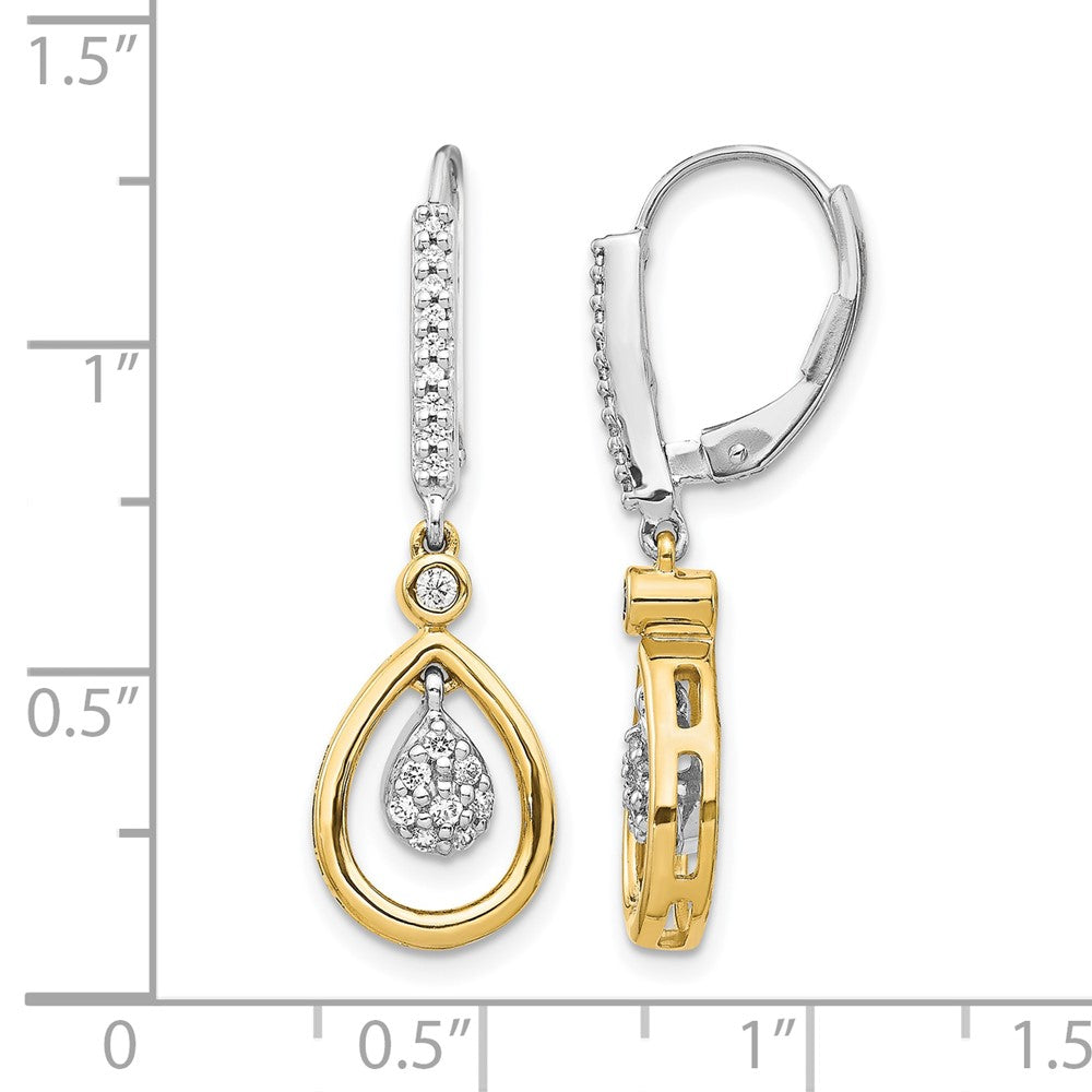 14k Two-tone Oval Cluster Diamond Leverback Earrings