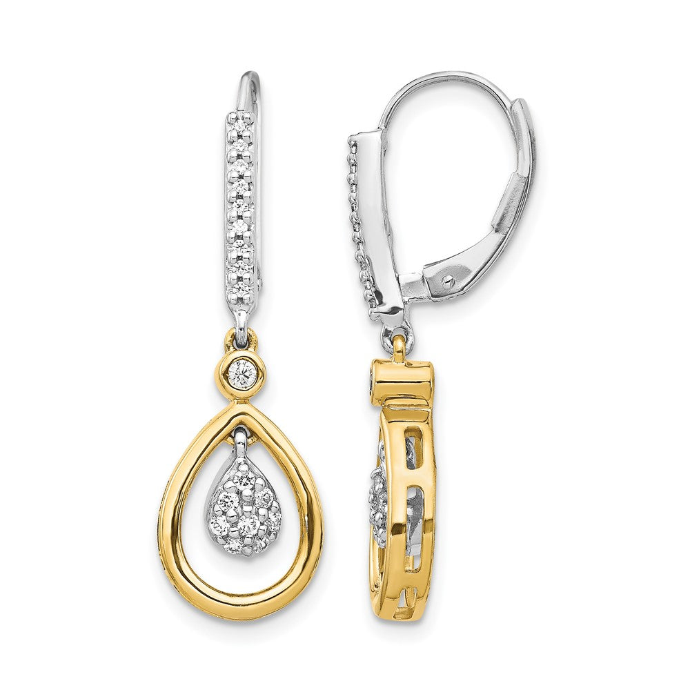 14k Two-tone Oval Cluster Diamond Leverback Earrings