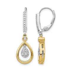 14k Two-tone Oval Cluster Diamond Leverback Earrings