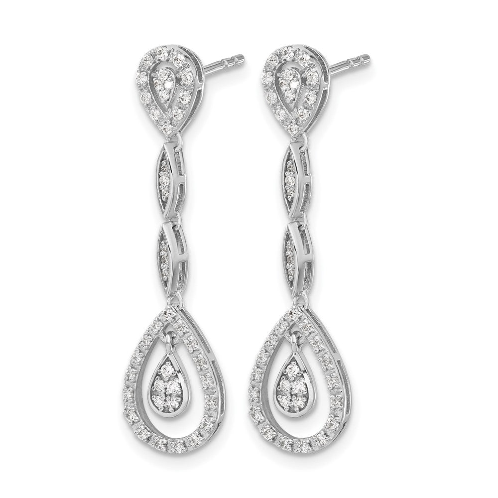 14k White Gold Teardrop Diamond Dangle Earrings - 2