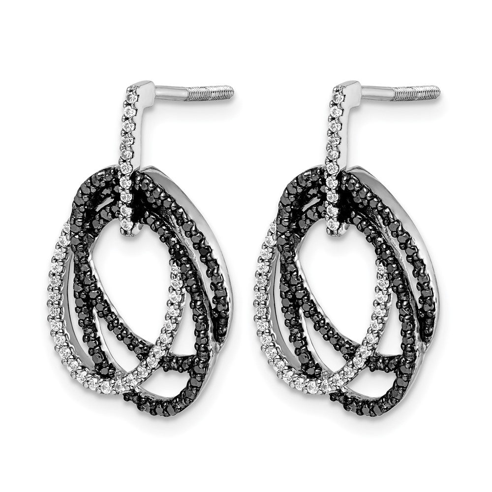 14k White Gold White and Black Diamond Ovals Dangle Post Earrings