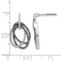 14k White Gold White and Black Diamond Ovals Dangle Post Earrings
