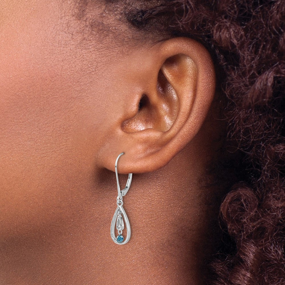 14k White Gold Blue Diamond Leverback Earrings