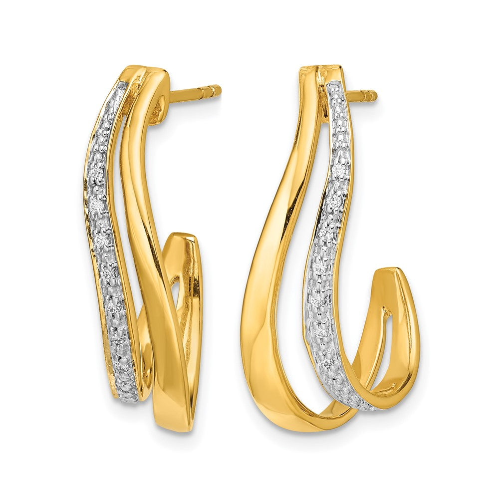 14k w/Rhodium Diamond J-Hoop Post Earrings