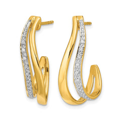 14k w/Rhodium Diamond J-Hoop Post Earrings