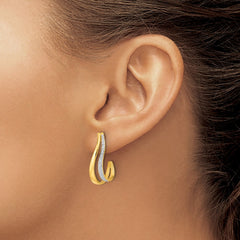 14k w/Rhodium Diamond J-Hoop Post Earrings