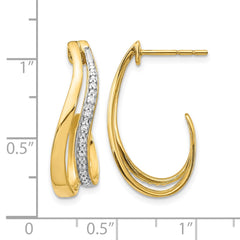 14k w/Rhodium Diamond J-Hoop Post Earrings