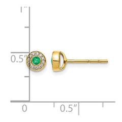 14k Diamond and Emerald Halo Post Earrings
