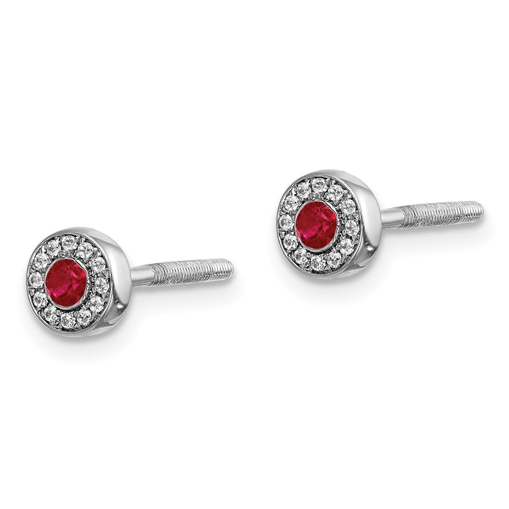 14k White Gold Diamond and Ruby Halo Post Earrings