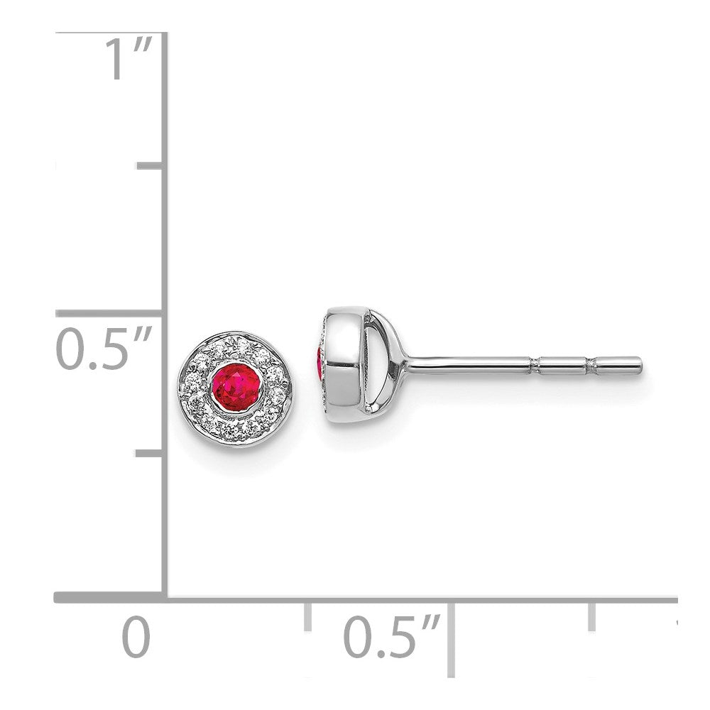 14k White Gold Diamond and Ruby Halo Post Earrings