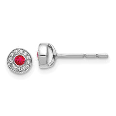 14k White Gold Diamond and Ruby Halo Post Earrings