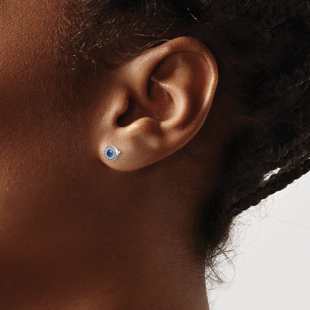 14k White Gold Diamond and Sapphire Halo Post Earrings