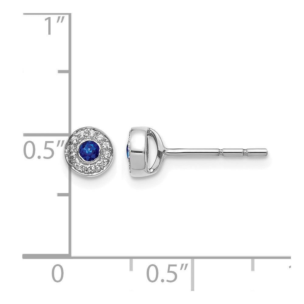14k White Gold Diamond and Sapphire Halo Post Earrings