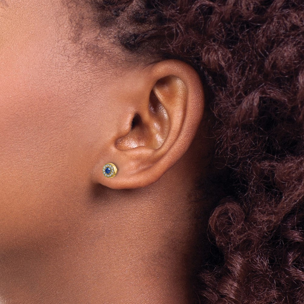 14k Diamond and Sapphire Halo Post Earrings