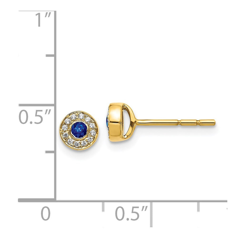 14k Diamond and Sapphire Halo Post Earrings