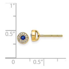14k Diamond and Sapphire Halo Post Earrings