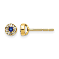 14k Diamond and Sapphire Halo Post Earrings