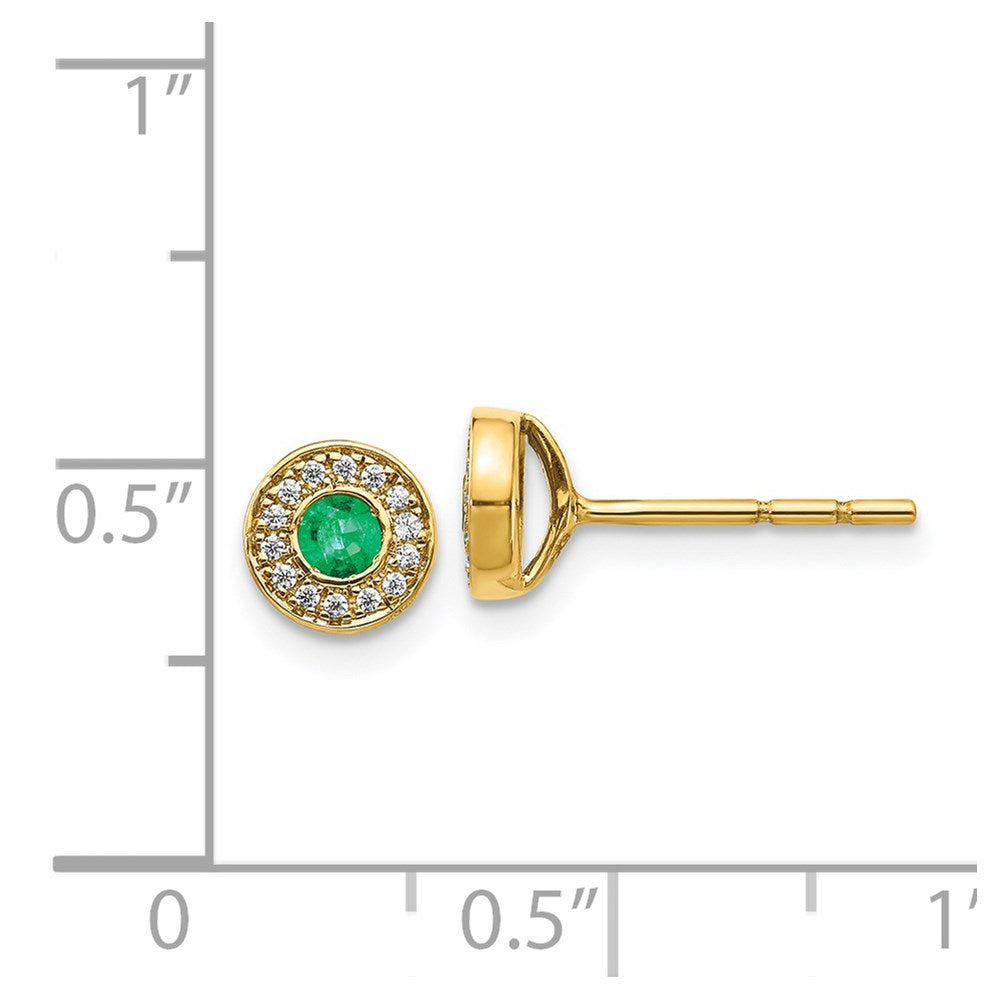 14k Gold Diamond and Emerald Halo Post Earrings