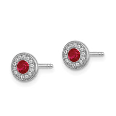 14k White Gold Diamond and Ruby Halo Post Earrings - 2