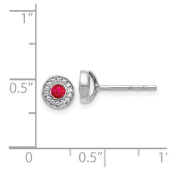 14k White Gold Diamond and Ruby Halo Post Earrings - 2