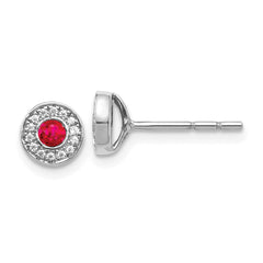 14k White Gold Diamond and Ruby Halo Post Earrings - 2