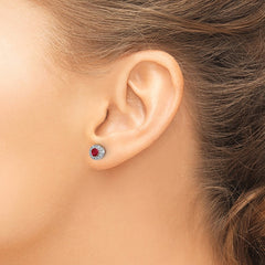 14k White Gold Diamond and Ruby Halo Post Earrings - 3