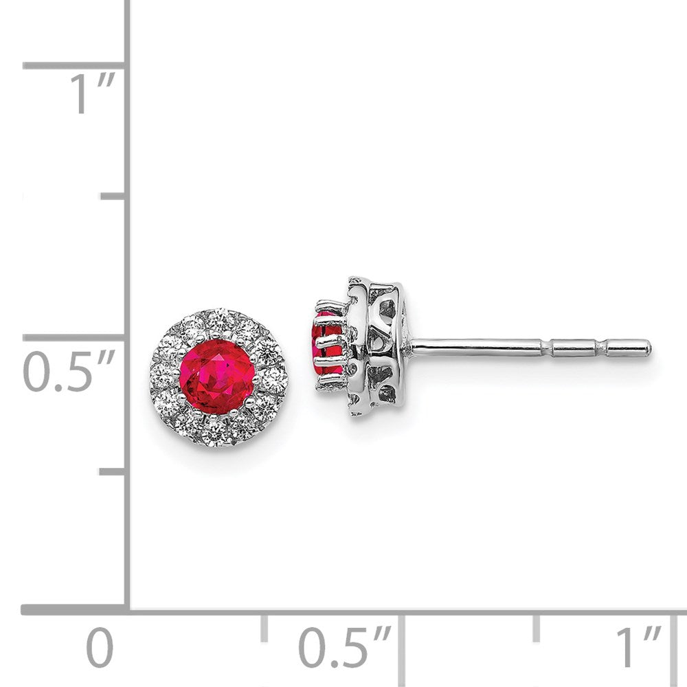 14k White Gold Diamond and Ruby Halo Post Earrings - 3