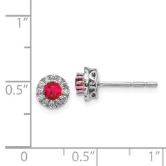 14k White Gold Diamond and Ruby Halo Post Earrings - 3